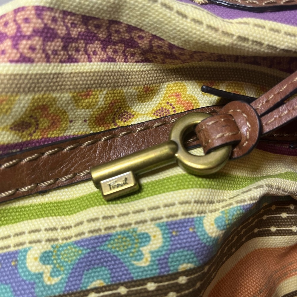 Fossil Striped Multicolor Patchwork Fabric/Leathe… - image 2